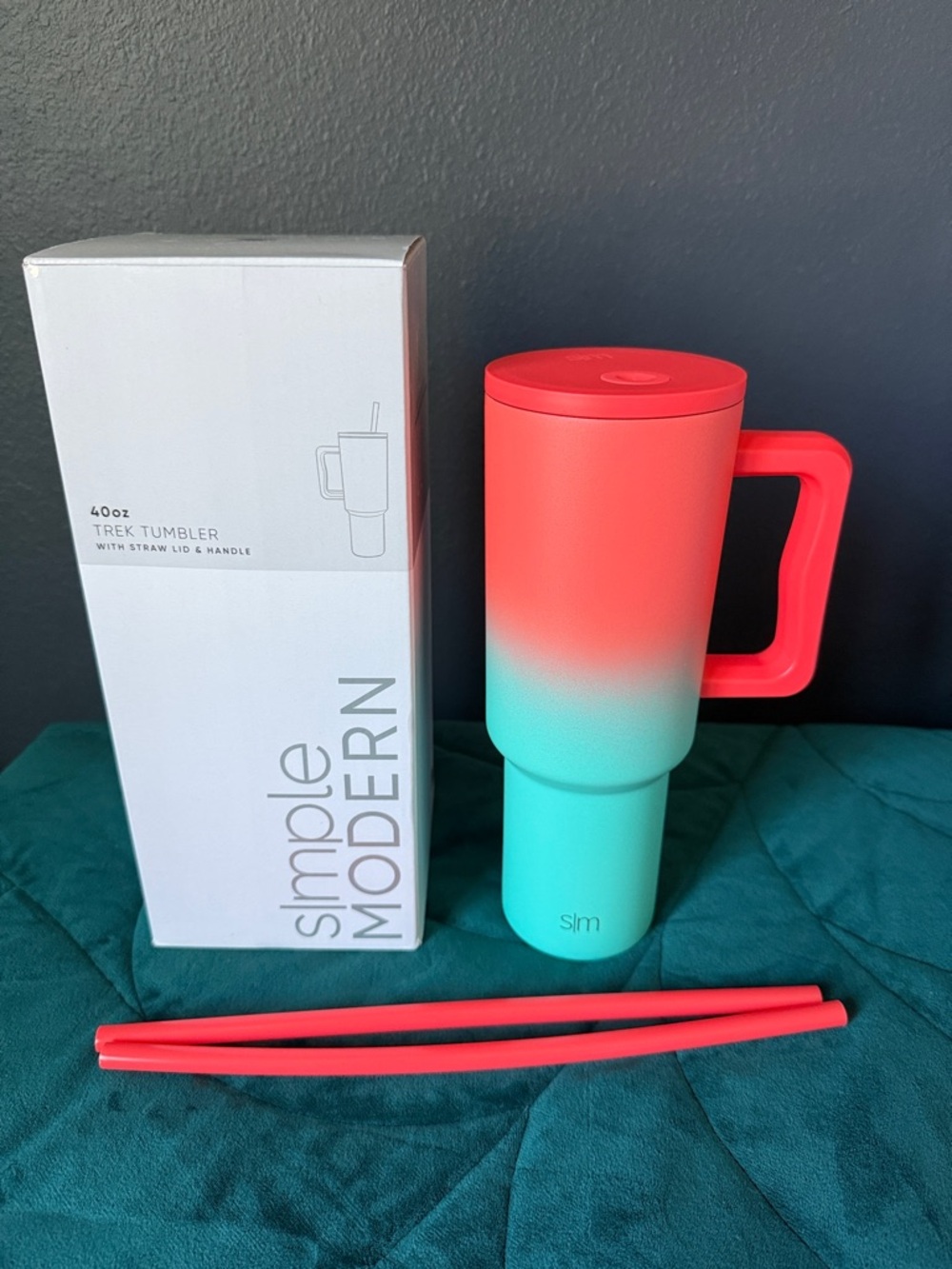 Simple Modern Havana Coral to Teal Gradient 40oz Trek Tumbler with Handle